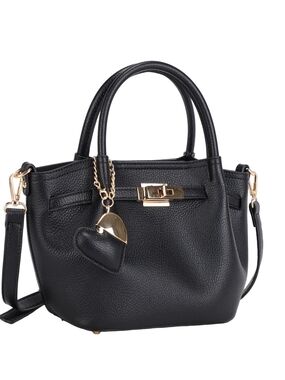 Pebbled Leather Tote Purse with Heart Charm
